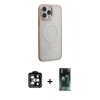MARSİLYAN™- iPhone 15 Pro Max Kılıf Yankı Işık Özel Seri - Şeffaf 360 Full Body Arka Koruyucu + PVD Metal Kamera Lens - TU