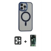 MARSİLYAN™- iPhone 15 Pro Max Kılıf Yankı Işık Özel Seri - Şeffaf 360 Full Body Arka Koruyucu + PVD Metal Kamera Lens - LT