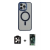 MARSİLYAN™- iPhone 15 Pro Max Kılıf Yankı Işık Özel Seri - Şeffaf 360 Full Body Arka Koruyucu + PVD Metal Kamera Lens - TU