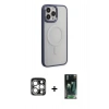 MARSİLYAN™- iPhone 15 Pro Max Kılıf Yankı Işık Özel Seri - Şeffaf 360 Full Body Arka Koruyucu + PVD Metal Kamera Lens - GS
