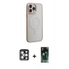 MARSİLYAN™- iPhone 15 Pro Max Kılıf Yankı Işık Özel Seri - Şeffaf 360 Full Body Arka Koruyucu + PVD Metal Kamera Lens - LT