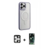 MARSİLYAN™- iPhone 15 Pro Max Kılıf Yankı Işık Özel Seri - Şeffaf 360 Full Body Arka Koruyucu + PVD Metal Kamera Lens - GS