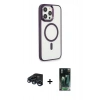MARSİLYAN™- iPhone 15 Pro Max Kılıf Yankı Işık Özel Seri - Şeffaf 360 Full Body Arka Koruyucu + Raze Metal Kamera Lens - LT