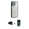 MARSİLYAN™- iPhone 15 Pro Max Kılıf Yankı Işık Özel Seri - Şeffaf 360 Full Body Arka Koruyucu + Raze Metal Kamera Lens - SH