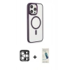 MARSİLYAN™- iPhone 15 Pro Max Kılıf Yankı Işık Özel Seri - Şeffaf Pasifik Cam Ekran Koruyucu + PVD Metal Kamera Lens - GS