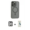 MARSİLYAN™- iPhone 15 Pro Max Kılıf Yankı Işık Özel Seri - Şeffaf Pasifik Cam Ekran Koruyucu + PVD Metal Kamera Lens - GS