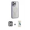 MARSİLYAN™- iPhone 15 Pro Max Kılıf Yankı Işık Özel Seri - Şeffaf Pasifik Cam Ekran Koruyucu + PVD Metal Kamera Lens - LT