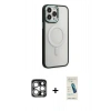 MARSİLYAN™- iPhone 15 Pro Max Kılıf Yankı Işık Özel Seri - Şeffaf Pasifik Cam Ekran Koruyucu + PVD Metal Kamera Lens - GS