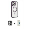 MARSİLYAN™- iPhone 15 Pro Max Kılıf Yankı Işık Özel Seri - Şeffaf Pasifik Cam Ekran Koruyucu + PVD Metal Kamera Lens - LT