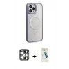 MARSİLYAN™- iPhone 15 Pro Max Kılıf Yankı Işık Özel Seri - Şeffaf Pasifik Cam Ekran Koruyucu + PVD Metal Kamera Lens - GS