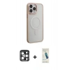 MARSİLYAN™- iPhone 15 Pro Max Kılıf Yankı Işık Özel Seri - Şeffaf Pasifik Cam Ekran Koruyucu + PVD Metal Kamera Lens - LT