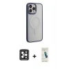 MARSİLYAN™- iPhone 15 Pro Max Kılıf Yankı Işık Özel Seri - Şeffaf Pasifik Cam Ekran Koruyucu + PVD Metal Kamera Lens - SH