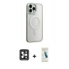 MARSİLYAN™- iPhone 15 Pro Max Kılıf Yankı Işık Özel Seri - Şeffaf Pasifik Cam Ekran Koruyucu + PVD Metal Kamera Lens - SH