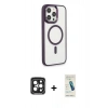 MARSİLYAN™- iPhone 15 Pro Max Kılıf Yankı Işık Özel Seri - Şeffaf Pasifik Cam Ekran Koruyucu + PVD Metal Kamera Lens - SH