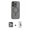 MARSİLYAN™- iPhone 15 Pro Max Kılıf Yankı Işık Özel Seri - Şeffaf Pasifik Cam Ekran Koruyucu + PVD Metal Kamera Lens - LT