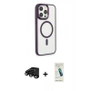 MARSİLYAN™- iPhone 15 Pro Max Kılıf Yankı Işık Özel Seri - Şeffaf Pasifik Cam Ekran Koruyucu + Raze Metal Kamera Lens - SH