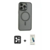 MARSİLYAN™- iPhone 15 Pro Max Kılıf Yankı Işık Özel Seri - Şeffaf Pasifik Cam Ekran Koruyucu + Siyah PVD Metal Kamera Lens