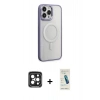MARSİLYAN™- iPhone 15 Pro Max Kılıf Yankı Işık Özel Seri - Şeffaf Pasifik Cam Ekran Koruyucu + Siyah PVD Metal Kamera Lens