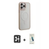 MARSİLYAN™- iPhone 15 Pro Max Kılıf Yankı Işık Özel Seri - Şeffaf Pasifik Cam Ekran Koruyucu + Siyah PVD Metal Kamera Lens