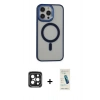 MARSİLYAN™- iPhone 15 Pro Max Kılıf Yankı Işık Özel Seri - Şeffaf Pasifik Cam Ekran Koruyucu + Siyah PVD Metal Kamera Lens