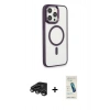 MARSİLYAN™- iPhone 15 Pro Max Kılıf Yankı Işık Özel Seri - Şeffaf Pasifik Cam Ekran Koruyucu + Raze Metal Kamera Lens - TMGI