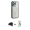 MARSİLYAN™- iPhone 15 Pro Max Kılıf Yankı Işık Özel Seri - Şeffaf Pasifik Cam Ekran Koruyucu + Raze Metal Kamera Lens - TMGI