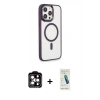 MARSİLYAN™- iPhone 15 Pro Max Kılıf Yankı Işık Özel Seri - Şeffaf Pasifik Cam Ekran Koruyucu + PVD Metal Kamera Lens - TU