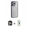 MARSİLYAN™- iPhone 15 Pro Max Kılıf Yankı Işık Özel Seri - Şeffaf Pasifik Cam Ekran Koruyucu + PVD Metal Kamera Lens - TU