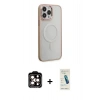 MARSİLYAN™- iPhone 15 Pro Max Kılıf Yankı Işık Özel Seri - Şeffaf Pasifik Cam Ekran Koruyucu + PVD Metal Kamera Lens - TU