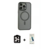 MARSİLYAN™- iPhone 15 Pro Max Kılıf Yankı Işık Özel Seri - Şeffaf Pasifik Cam Ekran Koruyucu + PVD Metal Kamera Lens - TU