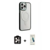 MARSİLYAN™- iPhone 15 Pro Max Kılıf Yankı Işık Özel Seri - Şeffaf Pasifik Cam Ekran Koruyucu + PVD Metal Kamera Lens - TU