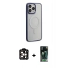 MARSİLYAN™- iPhone 15 Pro Max Kılıf Yankı Işık Özel Seri - Siyah 360 Mat Full Body Arka Koruyucu + PVD Metal Kamera Lens - TU