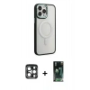 MARSİLYAN™- iPhone 15 Pro Max Kılıf Yankı Işık Özel Seri - Siyah 360 Mat Full Body Arka Koruyucu + PVD Metal Kamera Lens - LT