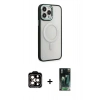 MARSİLYAN™- iPhone 15 Pro Max Kılıf Yankı Işık Özel Seri - Siyah 360 Mat Full Body Arka Koruyucu + PVD Metal Kamera Lens - TU