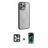MARSİLYAN™- iPhone 15 Pro Max Kılıf Yankı Işık Özel Seri - Siyah 360 Mat Full Body Arka Koruyucu + PVD Metal Kamera Lens - LT