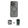 MARSİLYAN™- iPhone 15 Pro Max Kılıf Yankı Işık Özel Seri - Siyah 360 Mat Full Body Arka Koruyucu + PVD Metal Kamera Lens - LT
