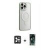 MARSİLYAN™- iPhone 15 Pro Max Kılıf Yankı Işık Özel Seri - Siyah 360 Mat Full Body Arka Koruyucu + PVD Metal Kamera Lens - SH