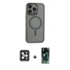 MARSİLYAN™- iPhone 15 Pro Max Kılıf Yankı Işık Özel Seri - Siyah 360 Mat Full Body Arka Koruyucu + PVD Metal Kamera Lens - SH