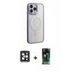 MARSİLYAN™- iPhone 15 Pro Max Kılıf Yankı Işık Özel Seri - Siyah 360 Mat Full Body Arka Koruyucu + PVD Metal Kamera Lens - SH