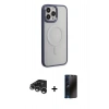 MARSİLYAN™- iPhone 15 Pro Max Kılıf Yankı Işık Özel Seri - Siyah 3D Antistatik Hayalet Cam Ekran Koruyucu + Raze Metal Kamera Lens - GS
