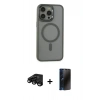 MARSİLYAN™- iPhone 15 Pro Max Kılıf Yankı Işık Özel Seri - Siyah 3D Antistatik Hayalet Cam Ekran Koruyucu + Raze Metal Kamera Lens - SH