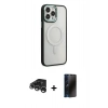 MARSİLYAN™- iPhone 15 Pro Max Kılıf Yankı Işık Özel Seri - Siyah 3D Antistatik Hayalet Cam Ekran Koruyucu + Raze Metal Kamera Lens - GS