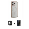 MARSİLYAN™- iPhone 15 Pro Max Kılıf Yankı Işık Özel Seri - Siyah 3D Antistatik Hayalet Cam Ekran Koruyucu + Siyah PVD Metal Kamera Lens