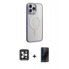 MARSİLYAN™- iPhone 15 Pro Max Kılıf Yankı Işık Özel Seri - Siyah 3D Antistatik Hayalet Cam Ekran Koruyucu + Siyah PVD Metal Kamera Lens