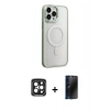 MARSİLYAN™- iPhone 15 Pro Max Kılıf Yankı Işık Özel Seri - Siyah 3D Antistatik Hayalet Cam Ekran Koruyucu + Siyah PVD Metal Kamera Lens