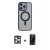 MARSİLYAN™- iPhone 15 Pro Max Kılıf Yankı Işık Özel Seri - Siyah 3D Antistatik Hayalet Cam Ekran Koruyucu + PVD Metal Kamera Lens - LT