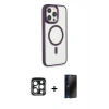 MARSİLYAN™- iPhone 15 Pro Max Kılıf Yankı Işık Özel Seri - Siyah 3D Antistatik Hayalet Cam Ekran Koruyucu + PVD Metal Kamera Lens - LT