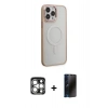 MARSİLYAN™- iPhone 15 Pro Max Kılıf Yankı Işık Özel Seri - Siyah 3D Antistatik Hayalet Cam Ekran Koruyucu + PVD Metal Kamera Lens - GS