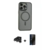 MARSİLYAN™- iPhone 15 Pro Max Kılıf Yankı Işık Özel Seri - Siyah 3D Antistatik Hayalet Cam Ekran Koruyucu + Raze Metal Kamera Lens - GS