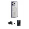 MARSİLYAN™- iPhone 15 Pro Max Kılıf Yankı Işık Özel Seri - Siyah 3D Antistatik Hayalet Cam Ekran Koruyucu + Raze Metal Kamera Lens - SH